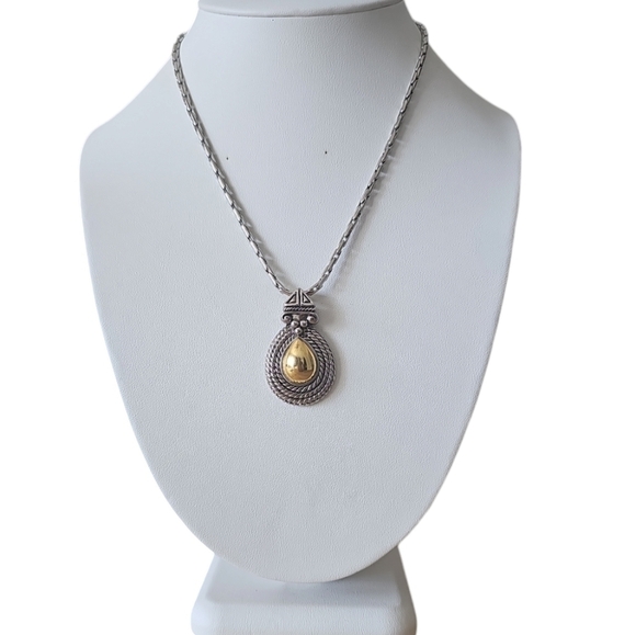 Retired Premier Designs Silver & Gold Two Tone Pendant Necklace - Picture 1 of 9
